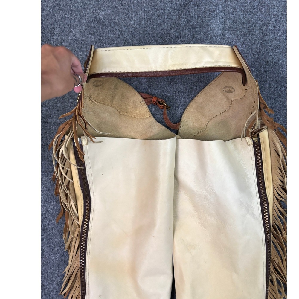 Leather Legends Montana Leather Chaps Fringe Tooled Concho Western Rodeo - Picture 3 of 14